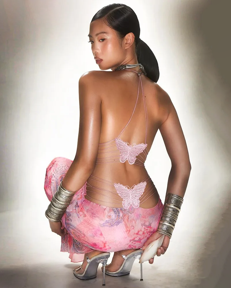 Robe longue moulante rose