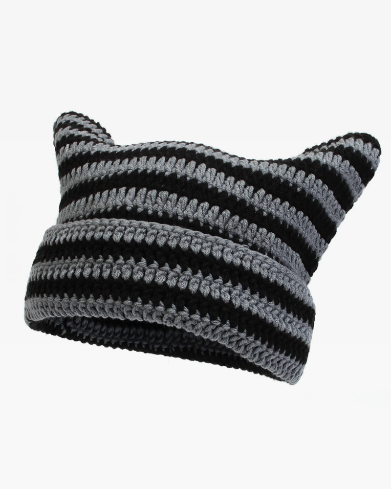 Bonnet tricoté avec oreilles de chat pour femme, m... - Grandado