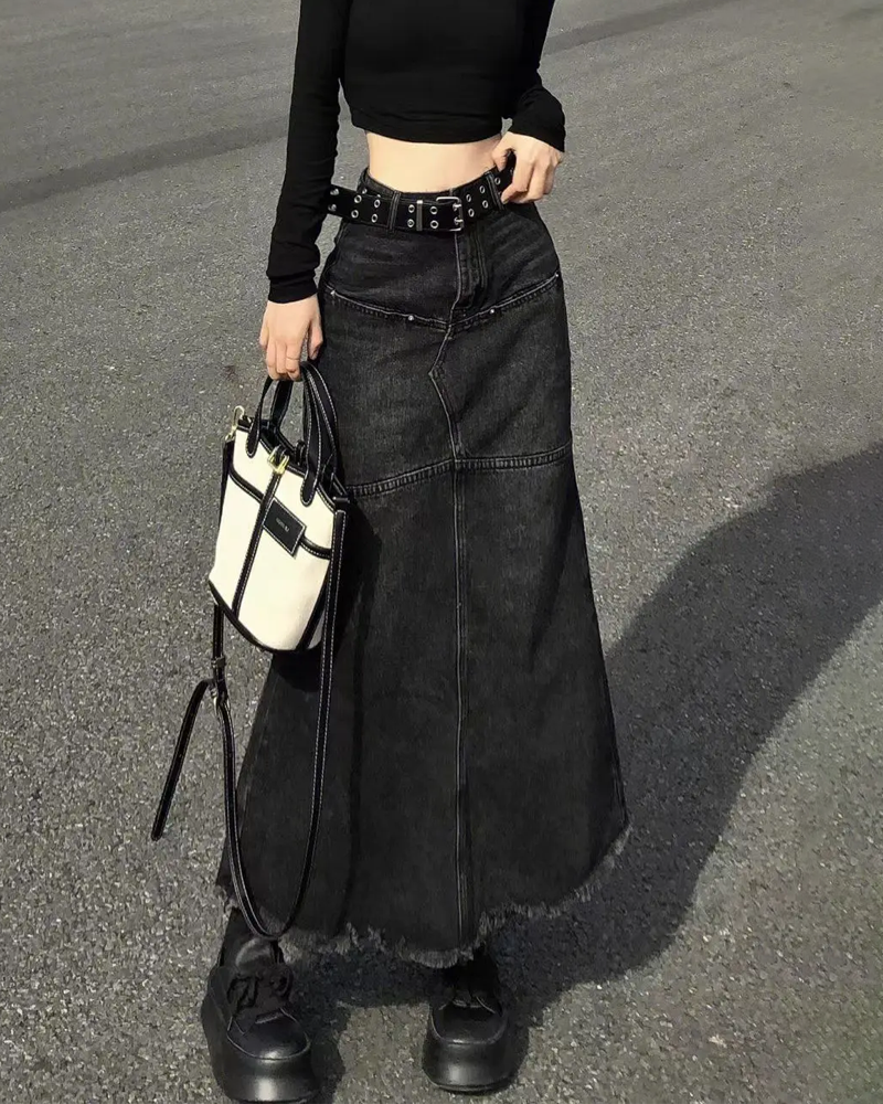 Jupe longue en jean noir