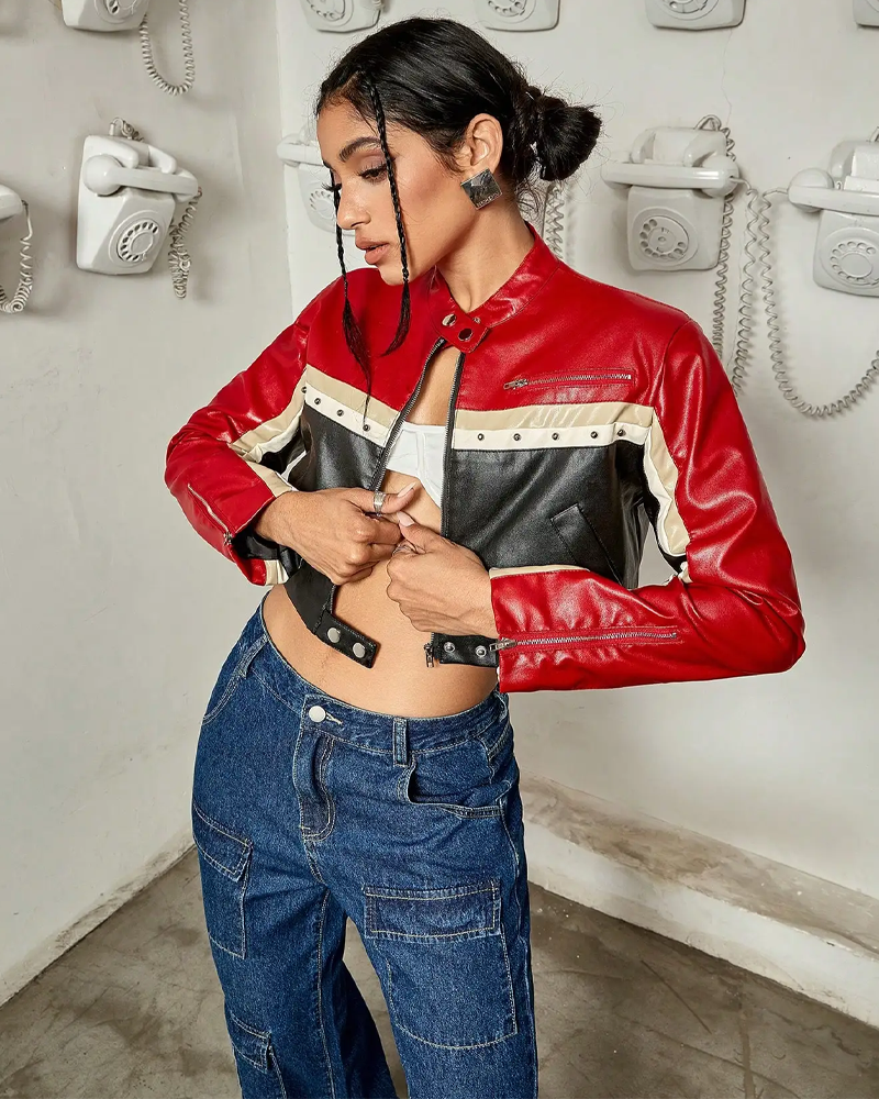 Veste en cuir femme courte