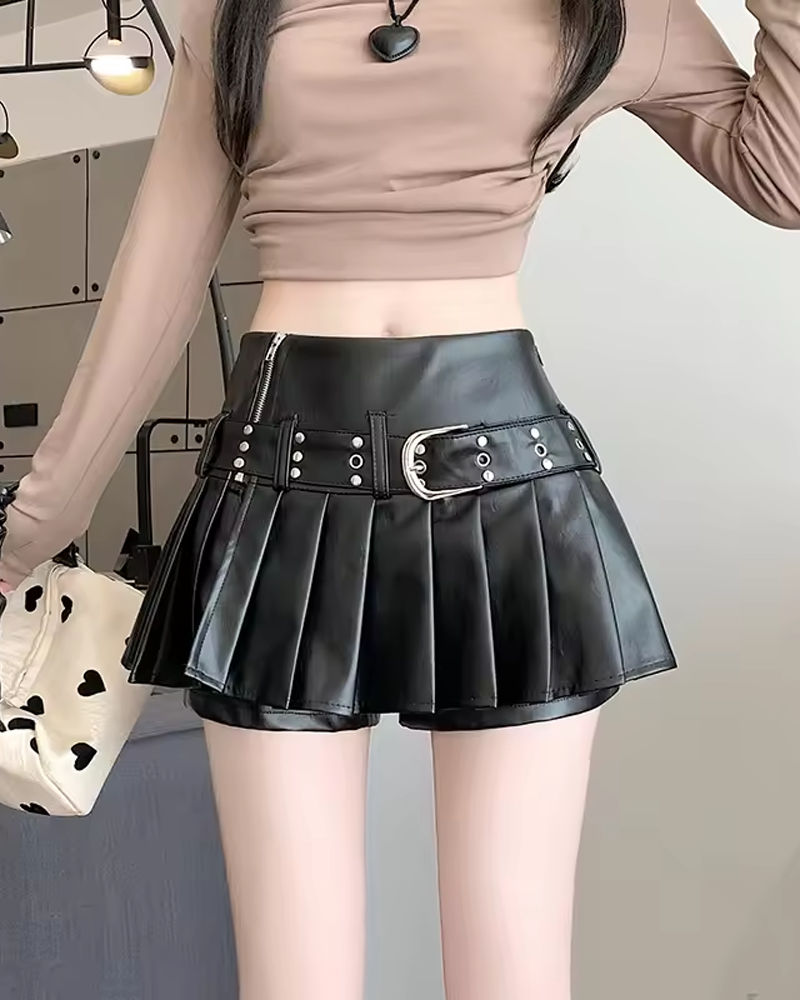 Mini jupe plissée cuir