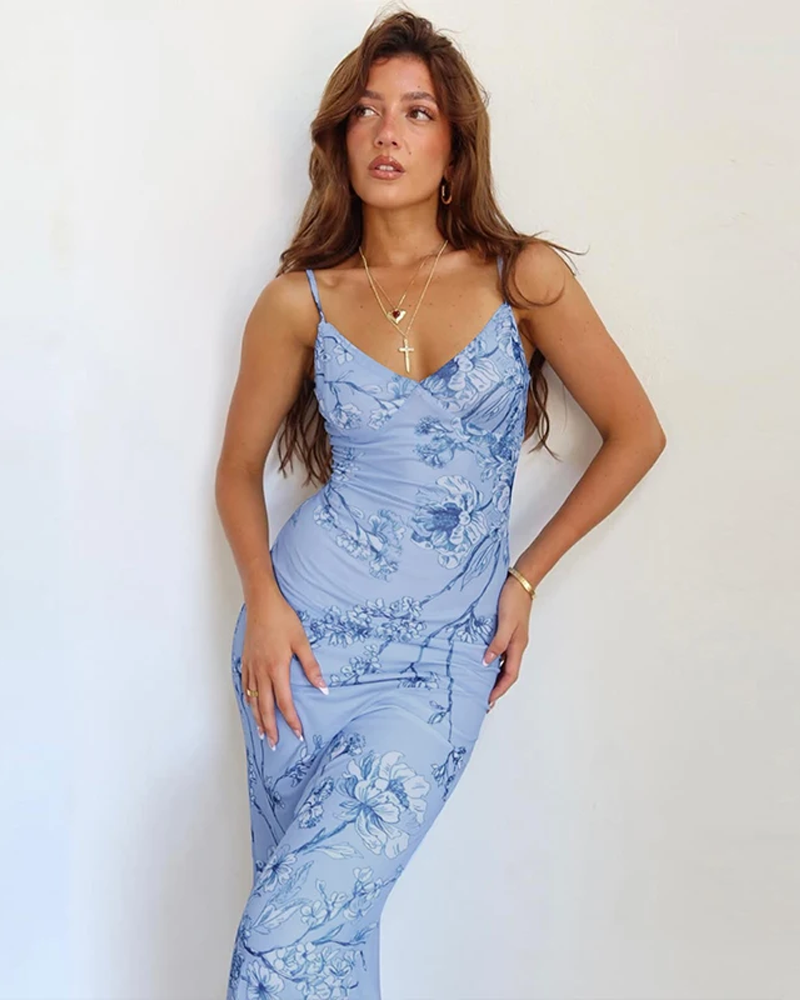 Robe moulante bleu ciel