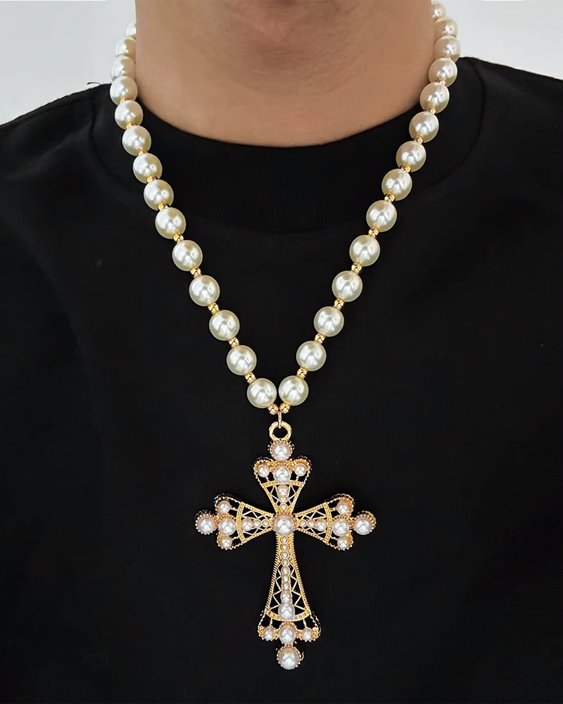 Collier perle et croix