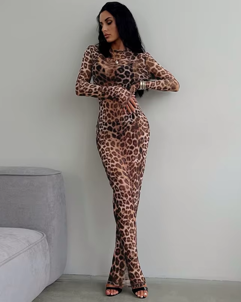 Robe leopard longue