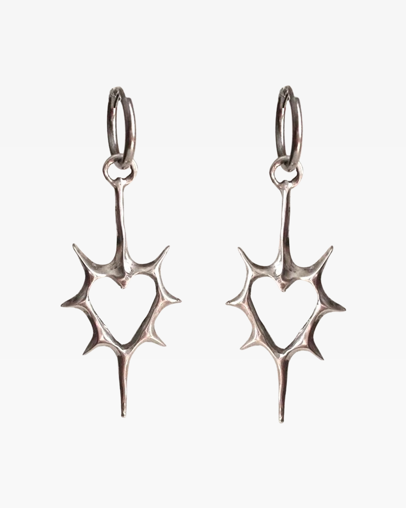 Boucles D'oreilles Créoles Cœur Pointu Plaqué Or 14K - Style Gothique Punk, Hypoallergénique