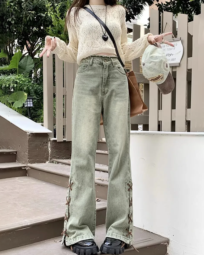 Jean taille haute évasé femme