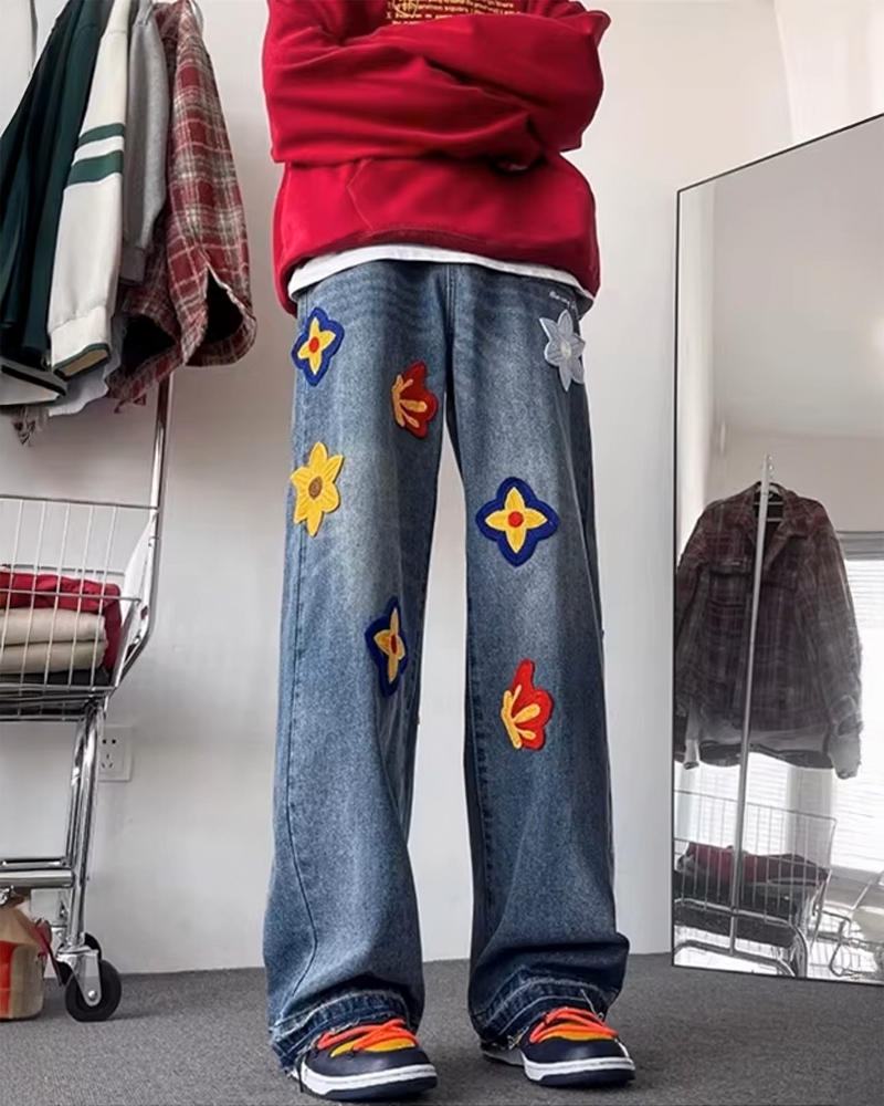 Jean brodé fleur homme