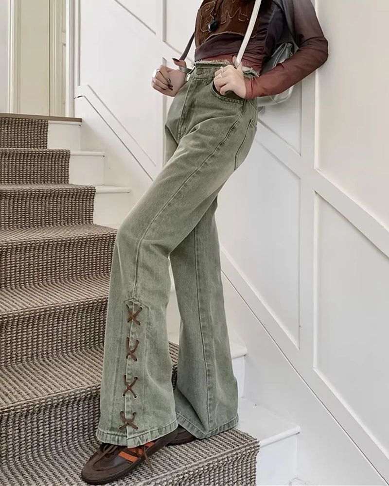 Jean taille haute évasé femme