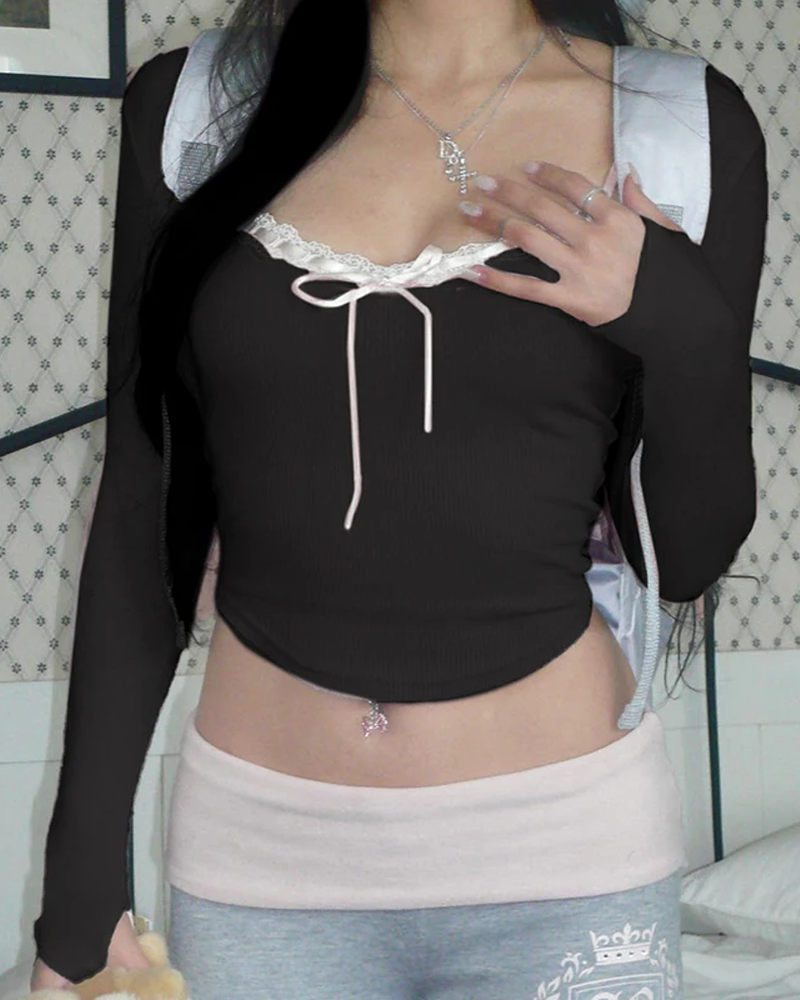 Crop top manche longue noir