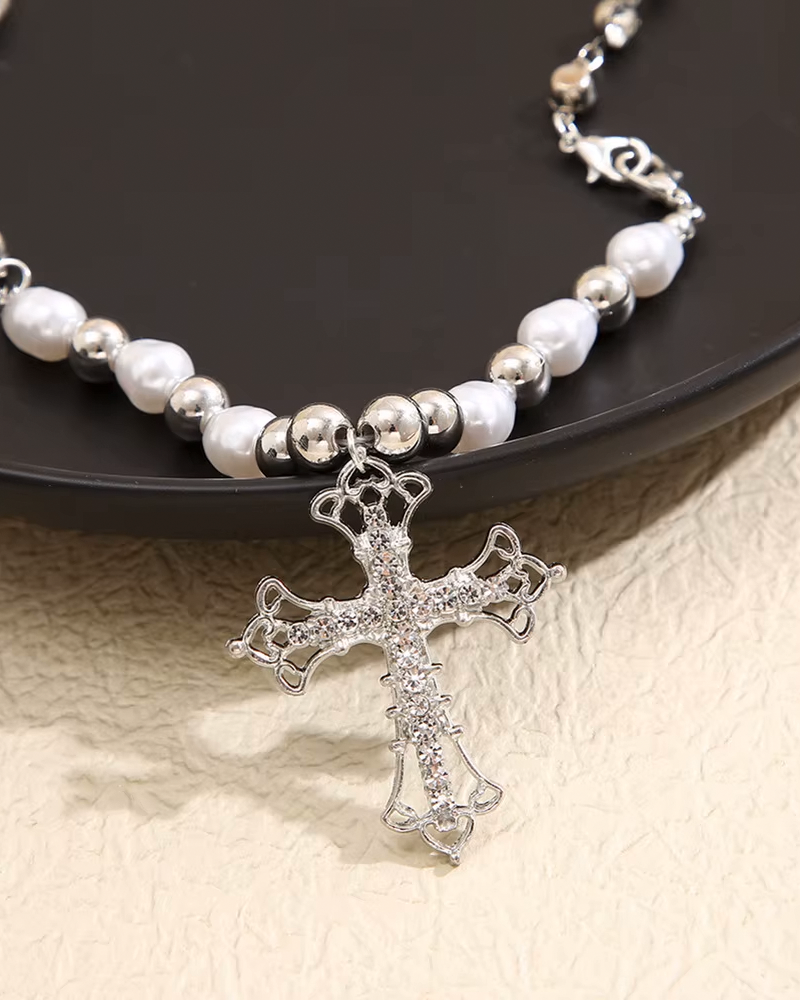 Collier perle croix femme