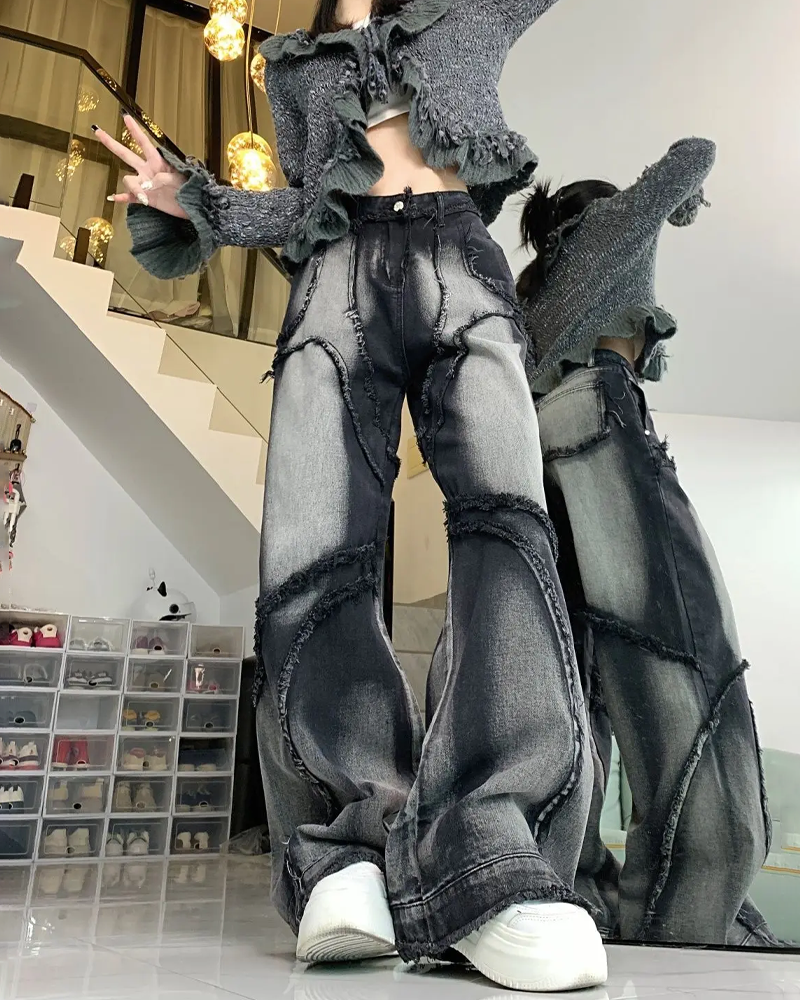 Jean baggy noir femme