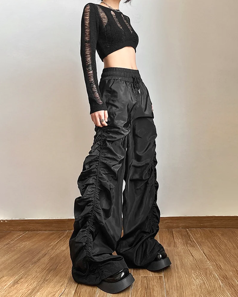 Pantalon parachute noir femme