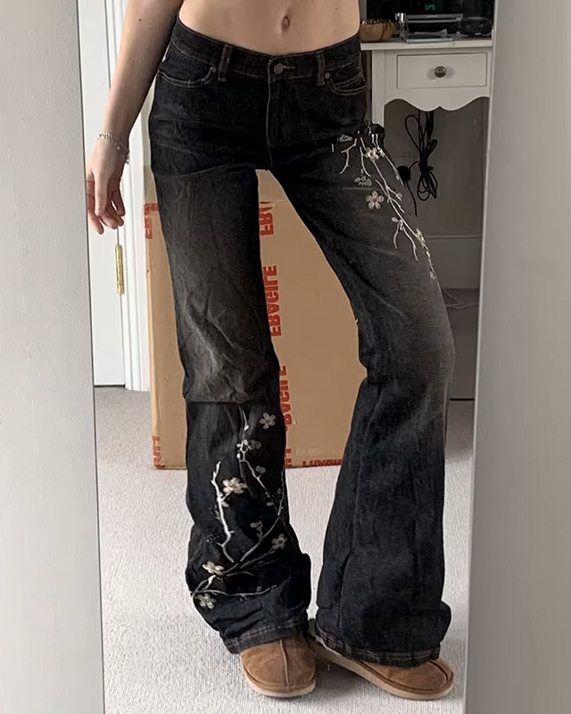 Jean évasé fleuri