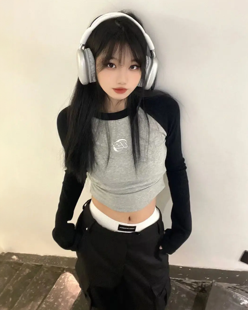 Crop top manche longue vintage