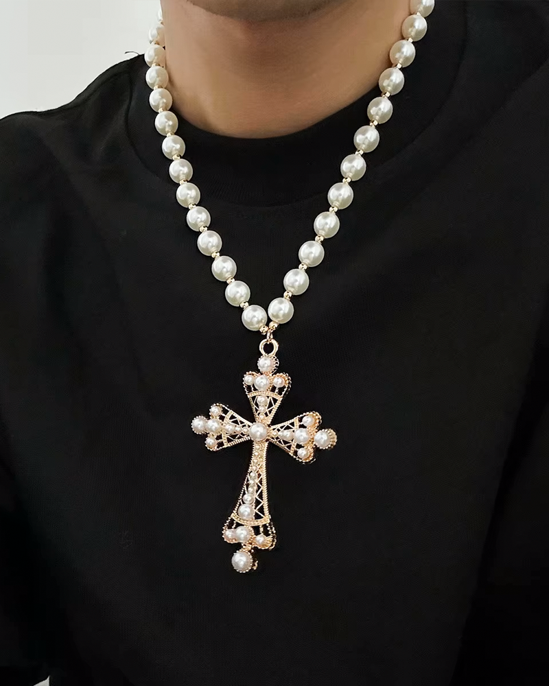 Collier perle et croix