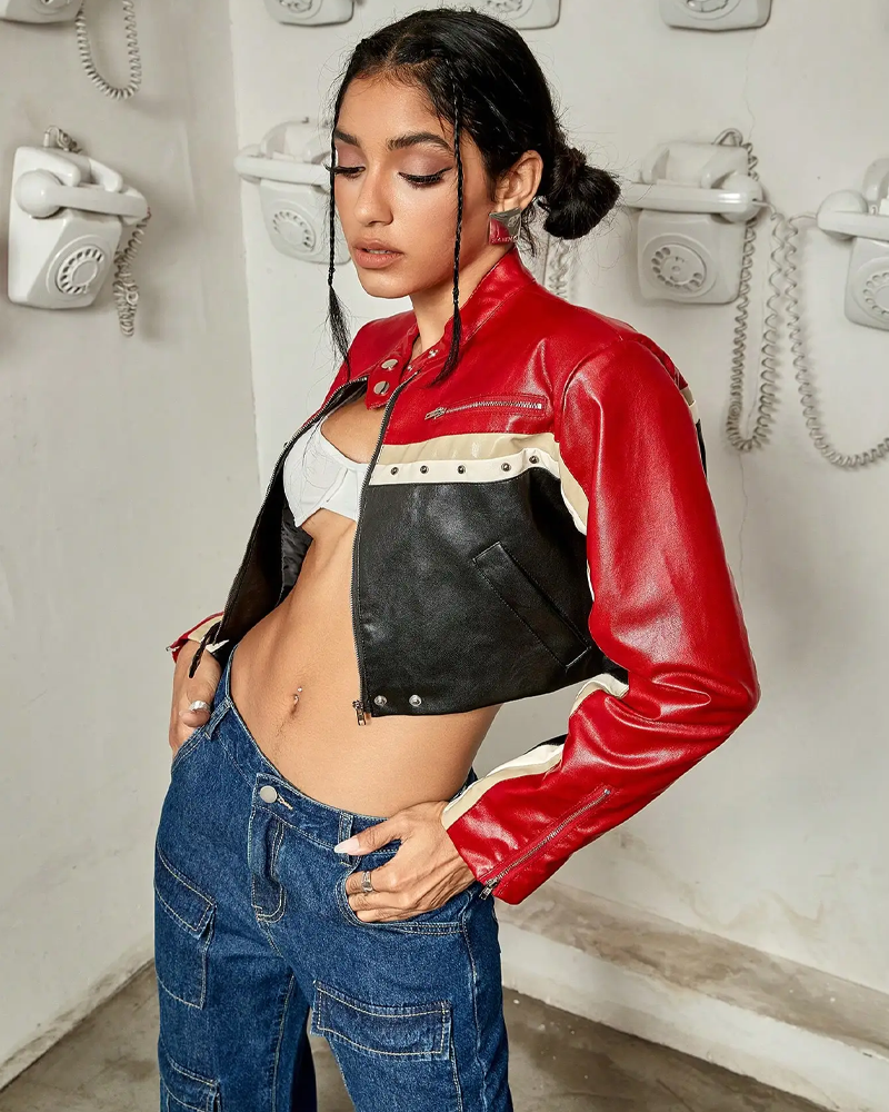 Veste en cuir femme courte