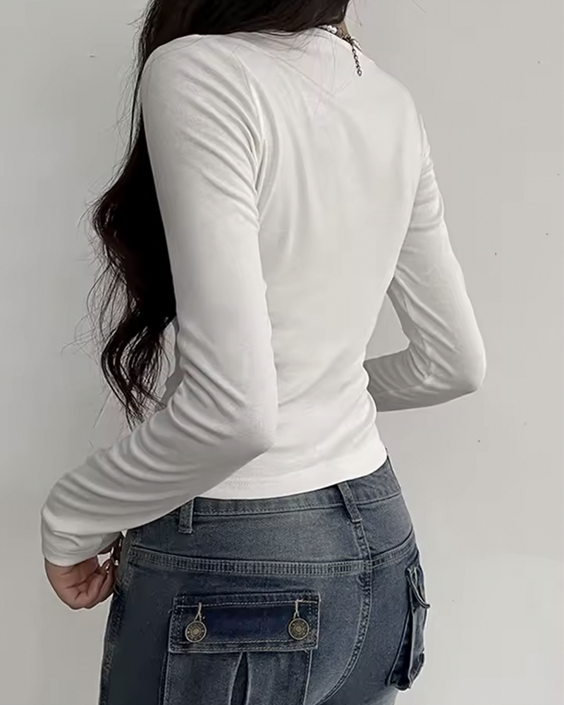 Crop top blanc manche longue