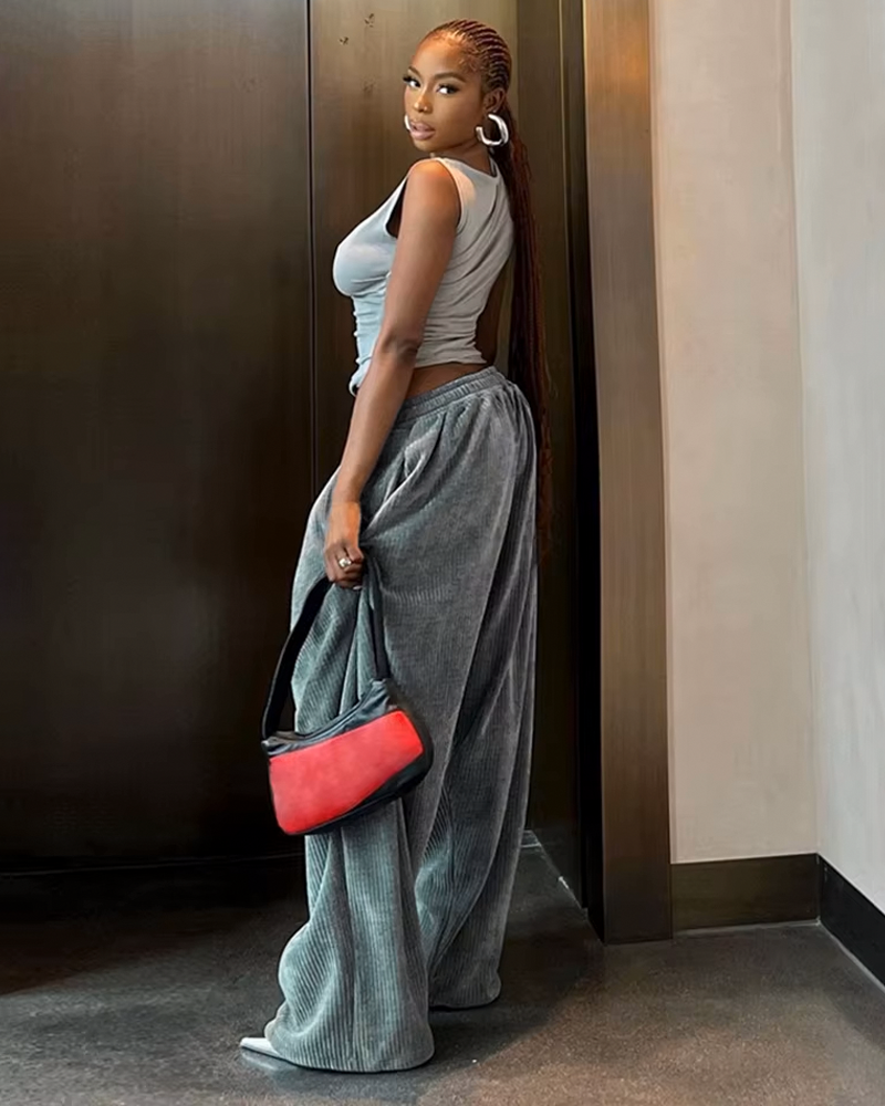 Pantalon velours large femme