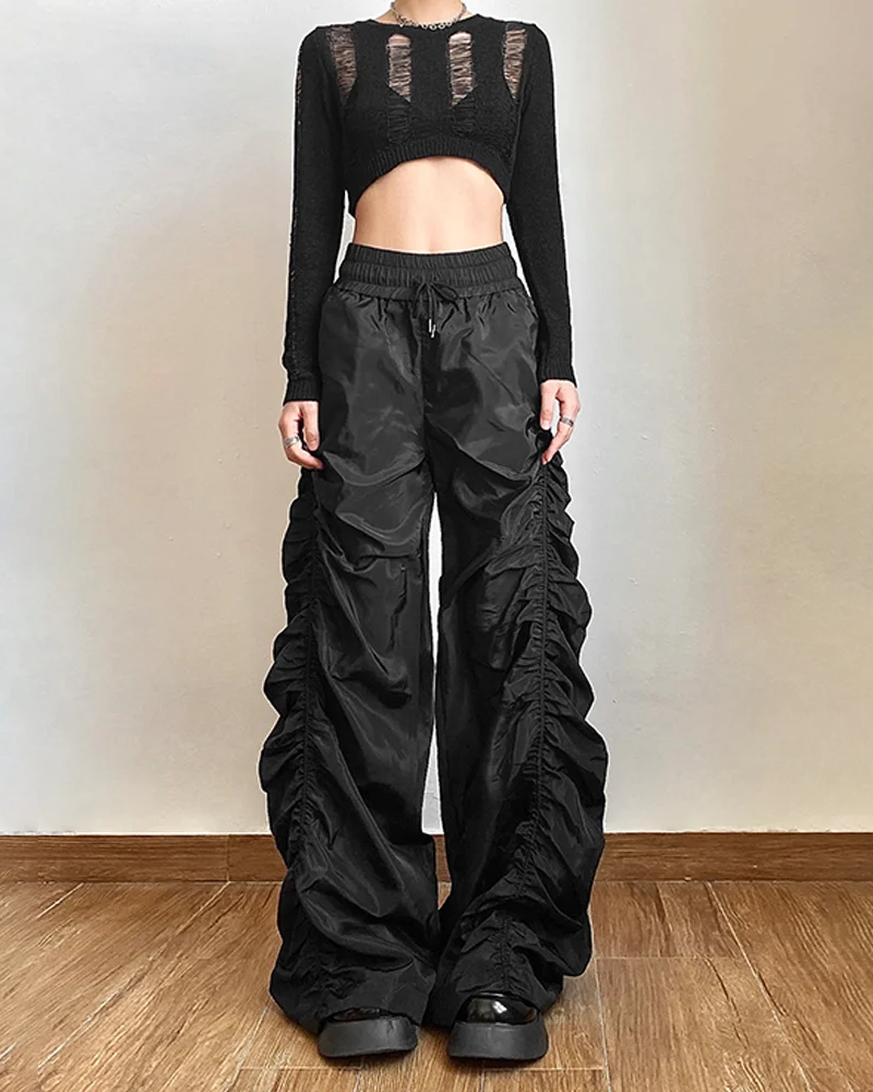 Pantalon parachute noir femme