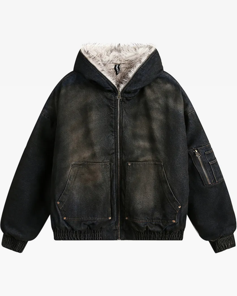 Veste en jean capuche fourrure