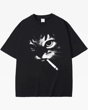 T-shirt chat fumant une cigarette