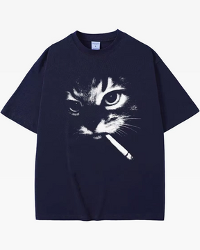 T-shirt chat fumant une cigarette
