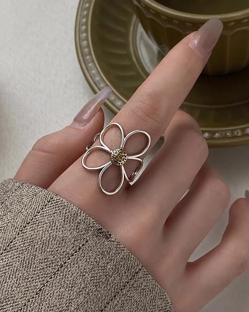 Bague argent fleur