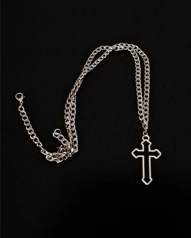 Collier de perles superposées avec croix - Style gothique - Empilés de strass - Pour femme, Zinc, Pas de gemme Collier de perles superposées avec croix - Style gothique - Empilés de strass - Pour femme, Zinc, Pas de gemme