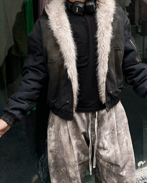 Veste en jean capuche fourrure