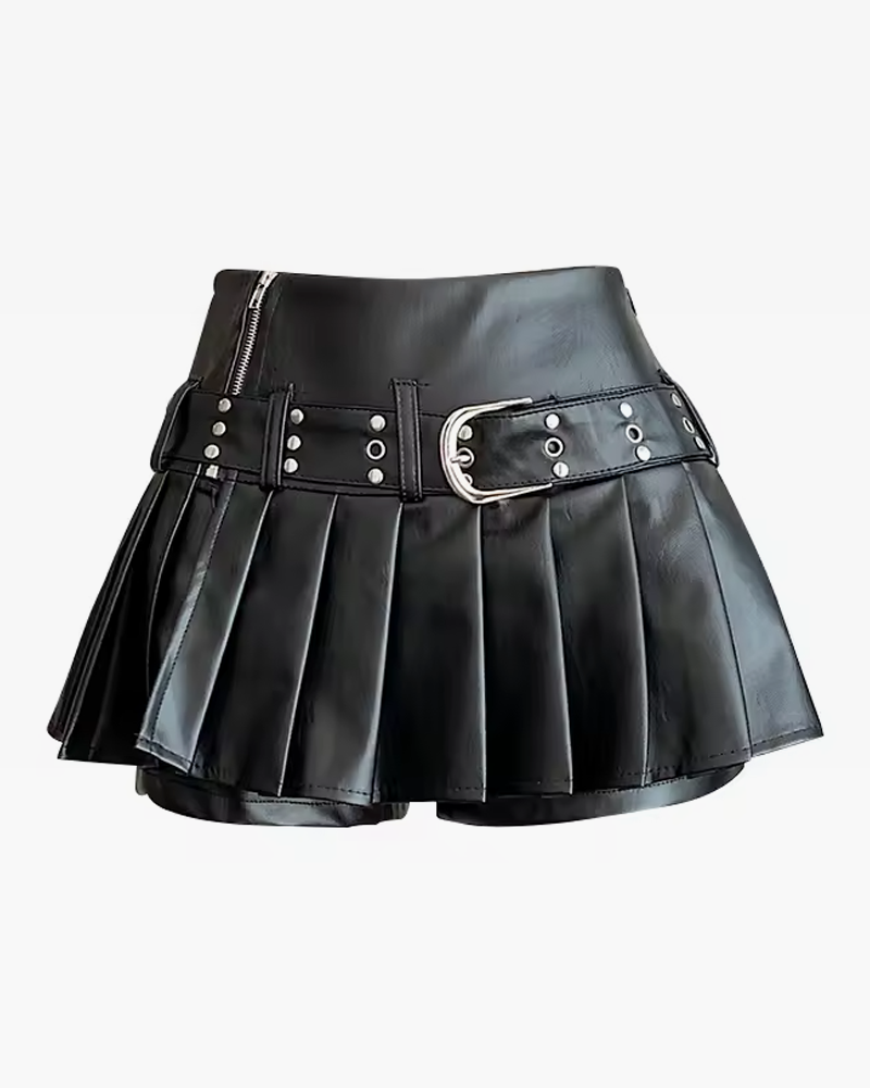 Mini jupe plissée cuir