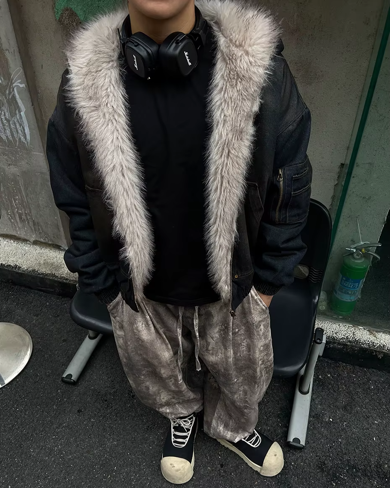 Veste en jean capuche fourrure