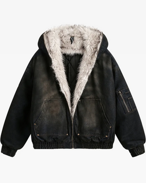 Veste en jean capuche fourrure